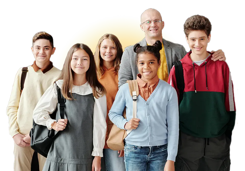 A group of school children with thier teacher